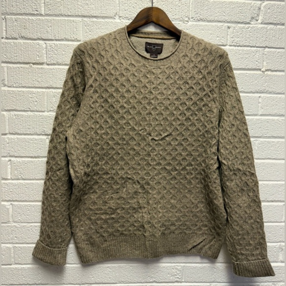 Black Brown 1826 Men's Textured Crewneck Sweater - Tan Lambs Wool